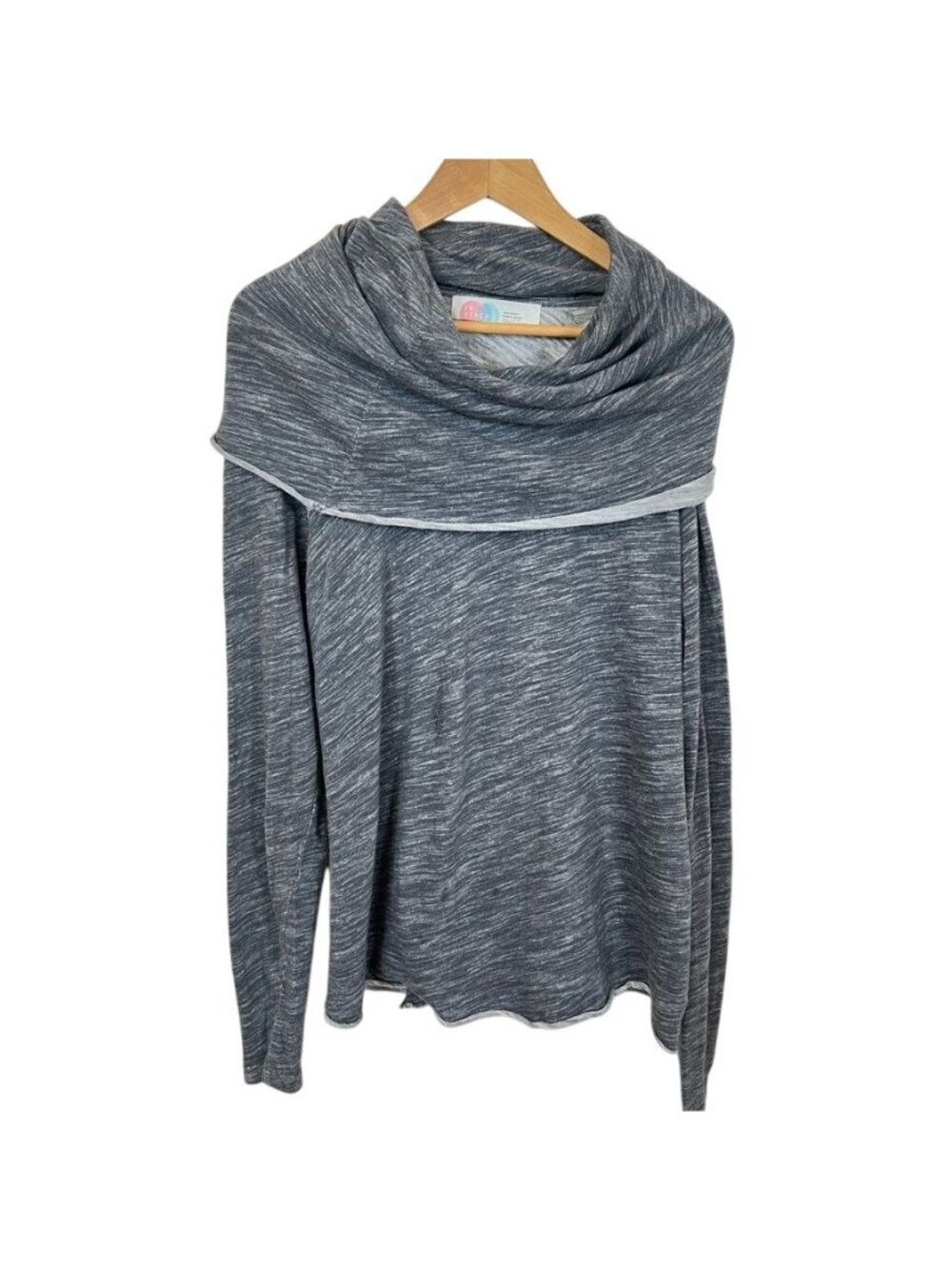 Free People Beach Sz M Cocoon Tunic Sweater Cowl Neck Raw Hem Slouchy Top Gray